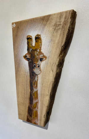 Giraffe ‘Peepo’ New for 2024 on Elm Wood from the UK size 15 x 28cm