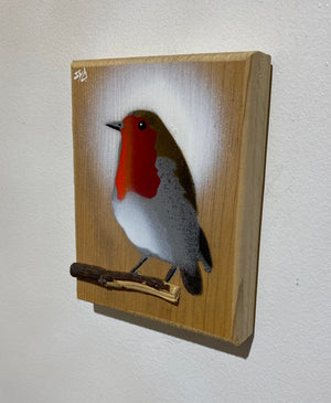 Barney Robin 2023 - Rare signed artwork on sustainably sourced wood - size 10 x 14cm