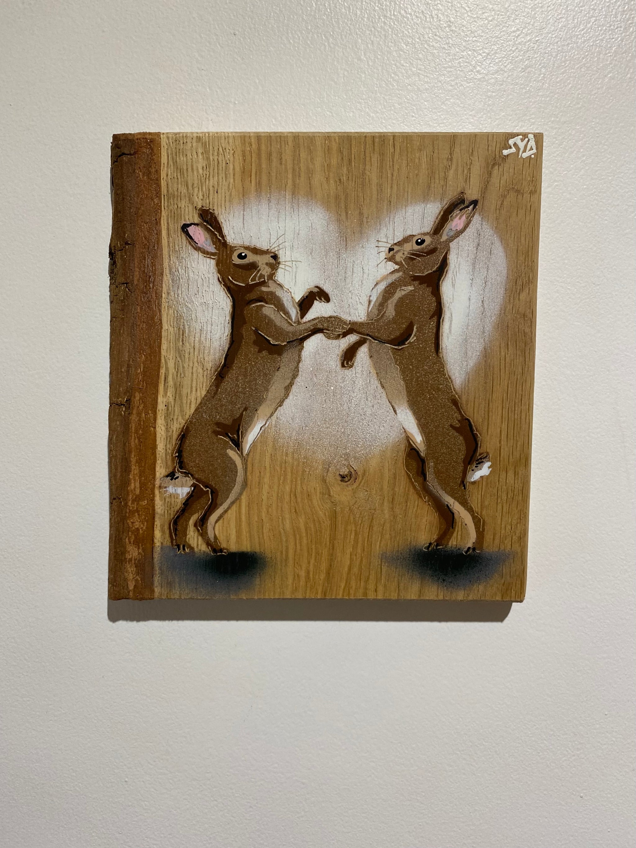 Hare for 2025 - New Artwork on Oak wood Number 1 with barky edge  - size 19 x 20cm