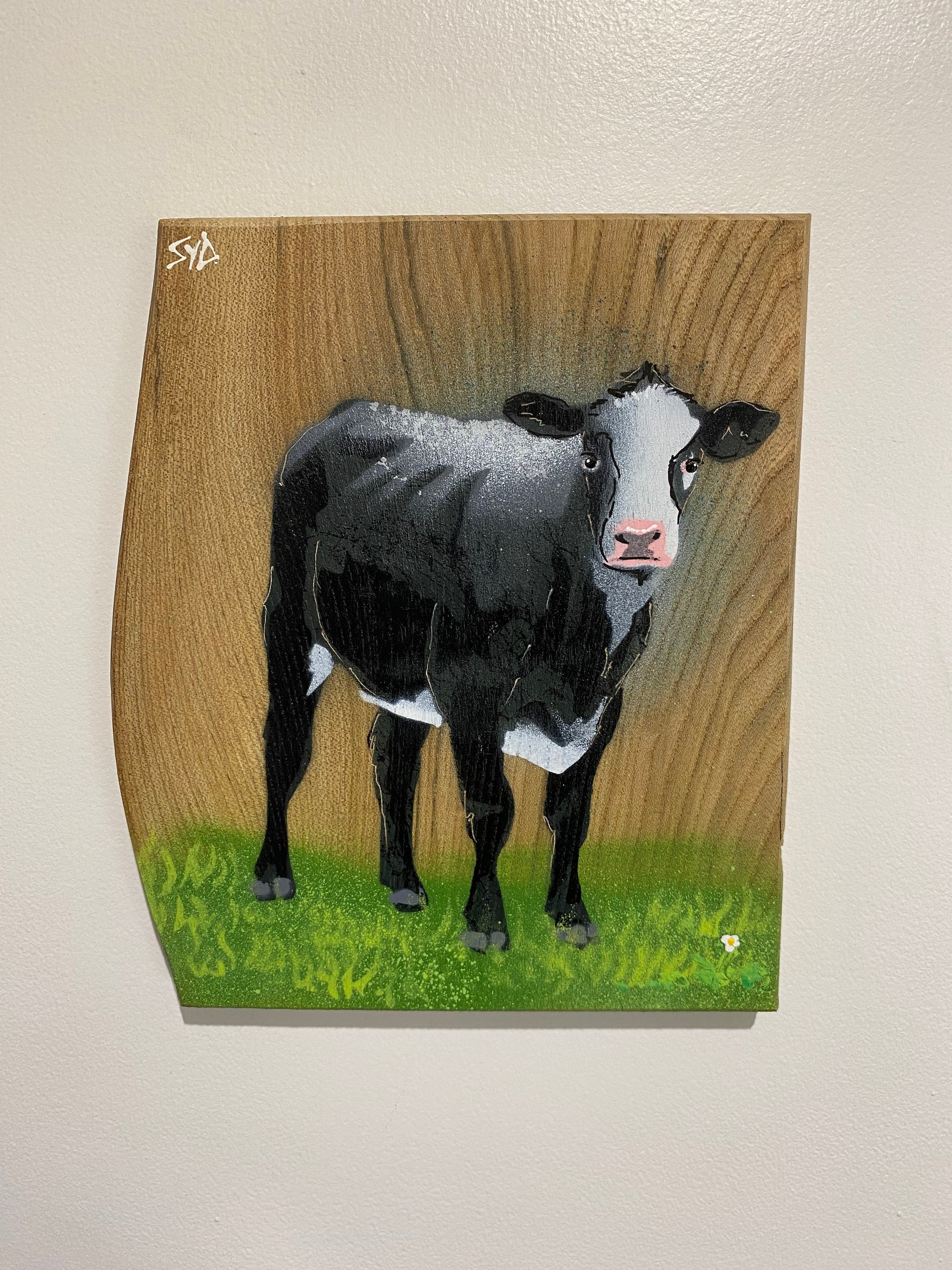 Still Worthy Cow - New for Christmas 2025 - Signed limited edition Number 5 spray painted art on Elm wood - size 25 x 23cm