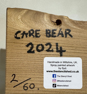 Badger 'Care Bear' -  New for 2024  No. 2 on Elm wood from the UK - 14 x 11cm