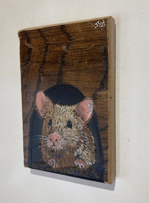John Mouse Stencil Art on upcycled wood. New for 2024 size 12 x 18cm