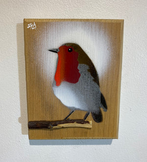 Barney Robin 2023 - Rare signed artwork on sustainably sourced wood - size 10 x 14cm