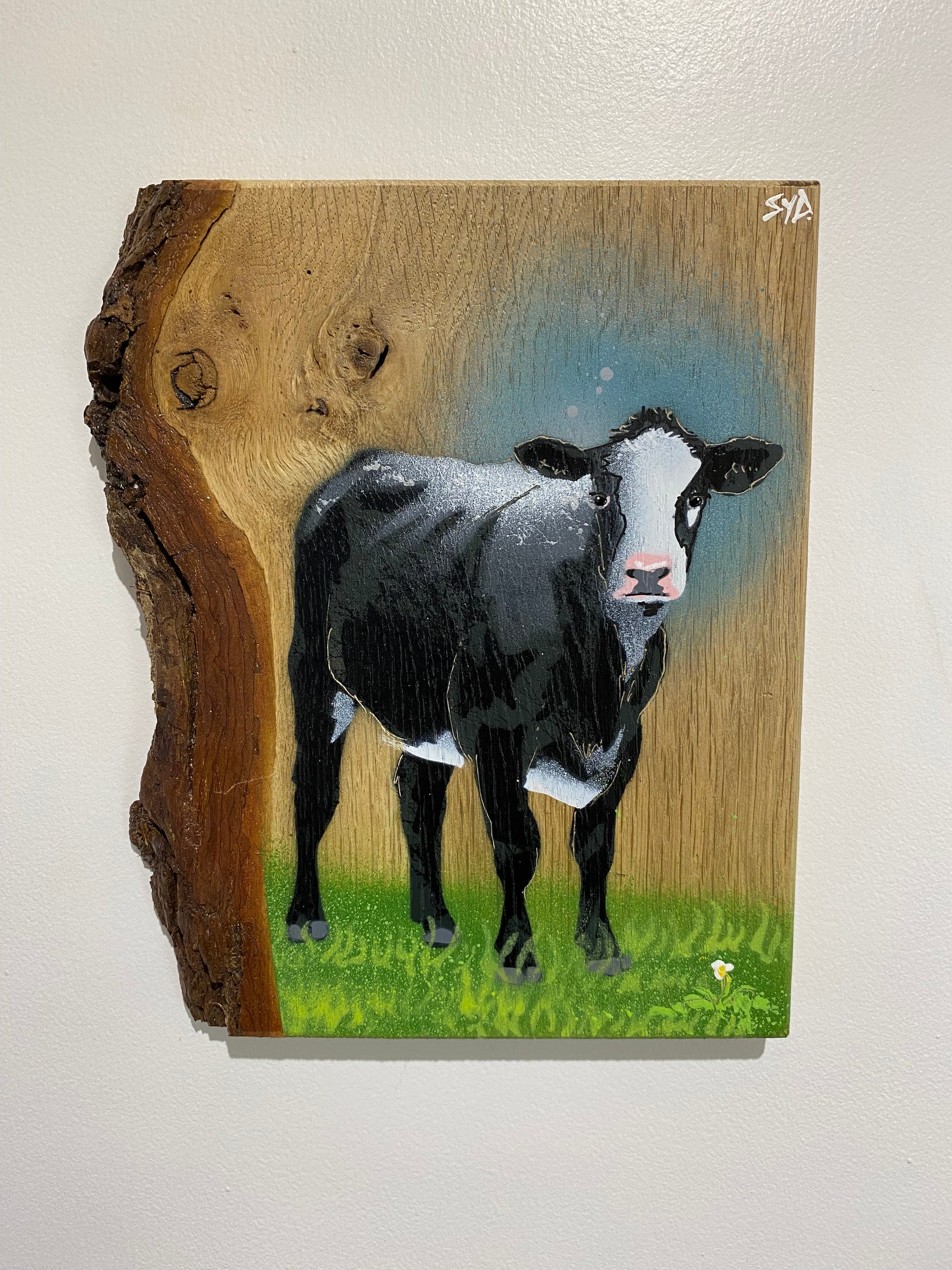 Still Worthy Cow - New for Christmas 2025 - Number 1 - Signed limited edition spray painted art on Oak wood - size 20 x 25cm
