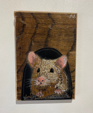 John Mouse Stencil Art on upcycled wood. New for 2024 size 12 x 18cm