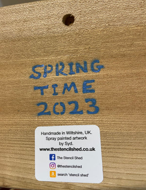 'Spring Time' Blue Tit on Elm wood - size 17 x 16cm - Signed limited edition artwork