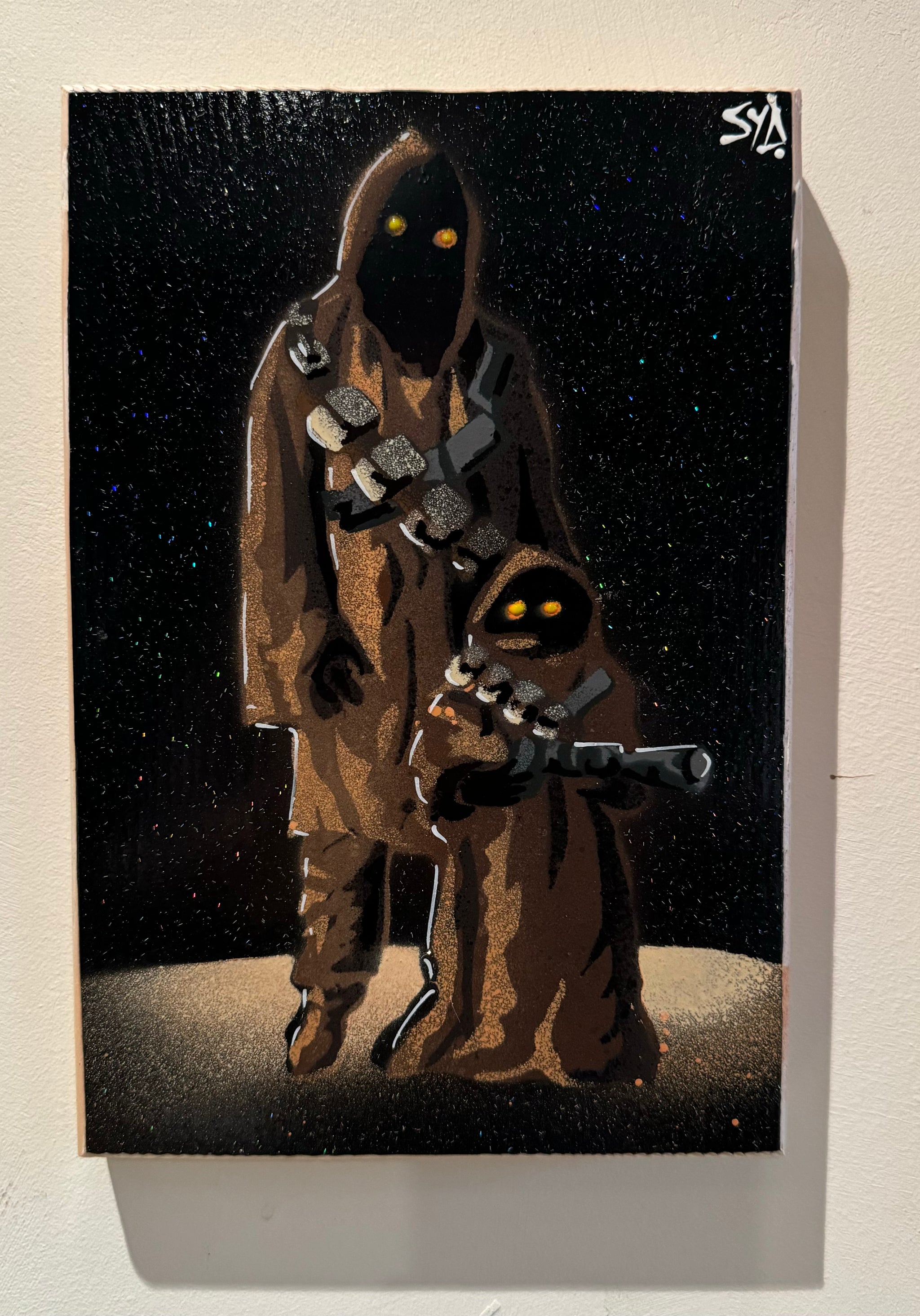 ‘A little Tall for a Jawa’ on sparkly gloss wood - Signed Limited Edition artwork -  size 17 x 25cm