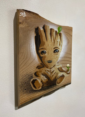 'Cute Roots' on rare rustic Elm wood no. 14 - size 14 x 23cm - New Signed Limited Edition