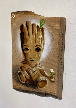 'Cute Roots' on rare rustic Elm wood no. 14 - size 14 x 23cm - New Signed Limited Edition