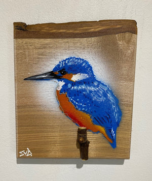 'Kingfisher 2023' on Ash wood - New Limited Edition Signed artwork size 14 x 17cm