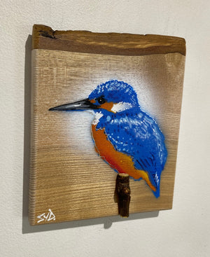 'Kingfisher 2023' on Ash wood - New Limited Edition Signed artwork size 14 x 17cm