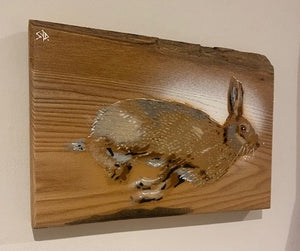 Hare 2020 ‘In flight’ - on Elm wood with fantastic grain - size 24 x 17cm - Signed limited edition