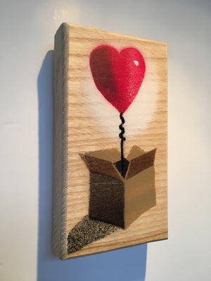 Heart Balloon in  a box - Handmade Stencil artwork - 8 x 14cm