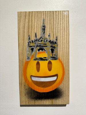 Market Happy - Malmesbury Market Cross Artwork on Ash wood - 14 x 24cm