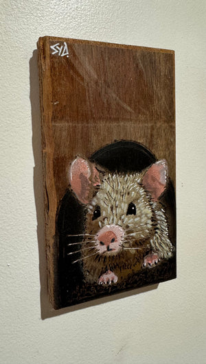 John Mouse Stencil Art on upcycled wood. New for 2024, 12 x 15cm
