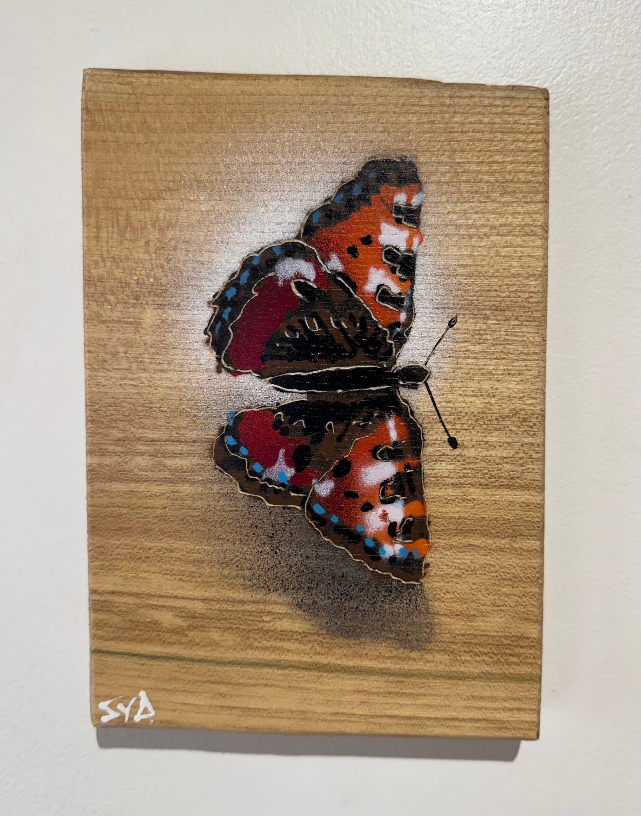Butterfly 2024 Stencil Art on Ash wood - limited edition artwork - 14 x 19cm