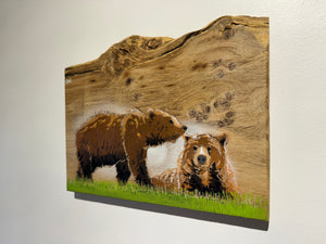 Bear Pair new for 2025 on Oak wood - Number 2 in edition - 28 x 22cm