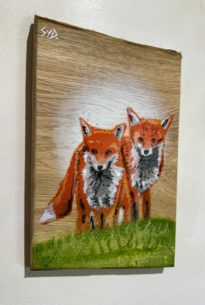 Foxes 2024 Valentines Art Work - No. 8 on Oak wood - 17 x 25cm