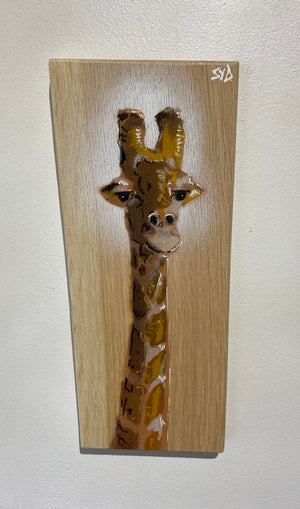 Giraffe ‘Peepo’ New for 2024 on Oak Wood from the UK  - size 11 x 28cm
