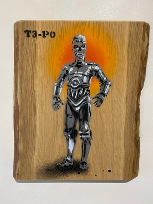 T3-P0 - Fun Stencil Mash Up - size 27 x 32cm on Oak wood