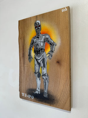 T3-P0 - Fun Stencil Mash Up - approx size 21 x 32cm on rare Elm wood