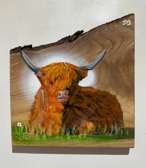 Highland Cow Number 1 - Elm - Signed Limited Edition Artwork - size 21 x20 cm