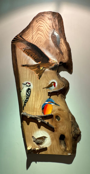 Birds 2024 - Elm Wood - 95cm by 40cm - Totally original 'one off' piece