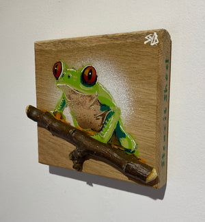 Tree Frog Brand New Artwork for 2025 on Oak - Number 17 - 14 x 13cm