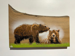 Bear Pair new for 2025 on Elm wood - Number 6 in edition - 30 x 21cm