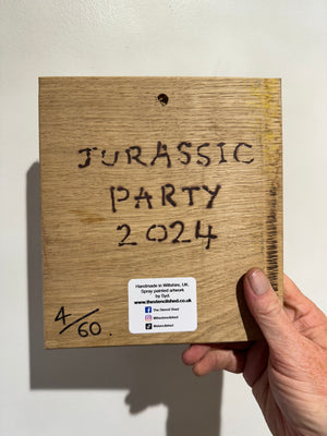 'Jurassic Party' Artwork on Oak wood - Number 4 - 20 x 18cm