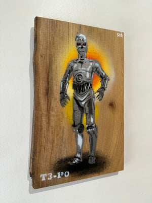 T3-P0 - Fun Stencil Mash Up - approx size 21 x 32cm on rare Elm wood