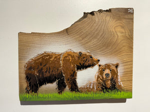 Bear Pair new for 2025 on Elm wood - Number 5 in edition - 28 x 22cm