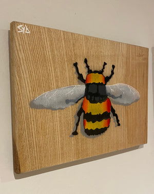 Bee XL on Ash wood - Spray painted stencil artwork  - Signed Limited Edition  - 30 x 22cm
