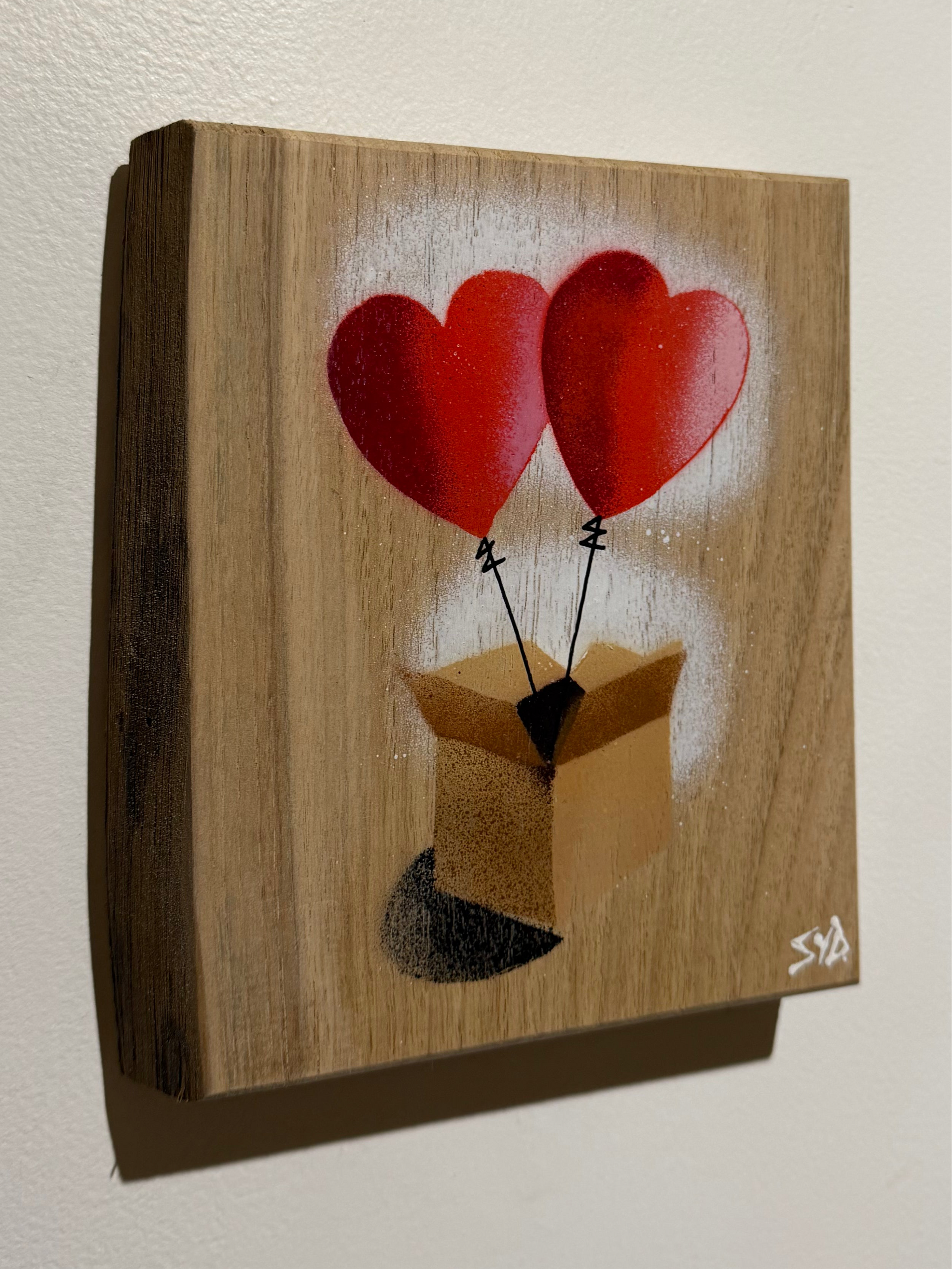 Hearts in a Box ‘Oak’  Personalised - New for Valentines 2026 - Handmade Stencil artwork on oak Wood - 14 x 19cm