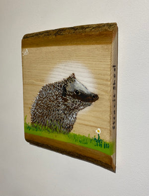 Hedgehog on double barky Ash - New for 2024 - 18 x 22cm - number 35