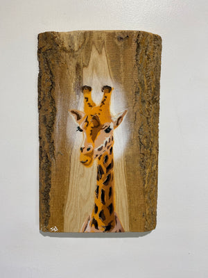 Giraffe ‘High Tower’ New for 2025 on barky Ash Wood from the UK - Number 15 - size 21 x 33cm