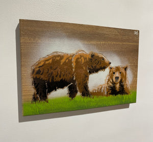 Bear Pair new for 2025 on Elm wood - Number 11 in edition - 28 x 17cm