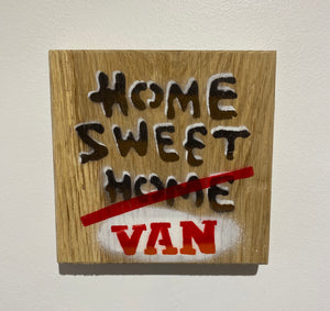 Home Sweet Van  - A twist on my Iconic original stencil artwork on Oak wood - 15 x 14cm - In Black