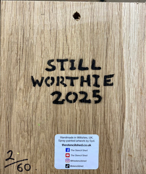 Still Worthy Cow - New for Christmas 2025 - Signed limited edition Number 5 spray painted art on Elm wood - size 25 x 23cm