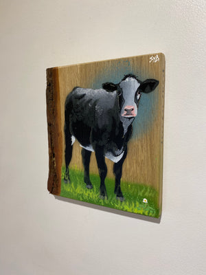 Still Worthy Cow - New for Christmas 2025 - Signed limited edition Number 2 spray painted art on Oak wood - size 18 x 20cm
