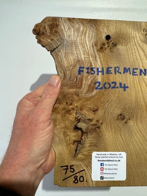 Kingfisher ‘Fisherman’ on fantastic piece of Elm wood - Signed unique artwork size 20 x 25cm - Number 50 in edition