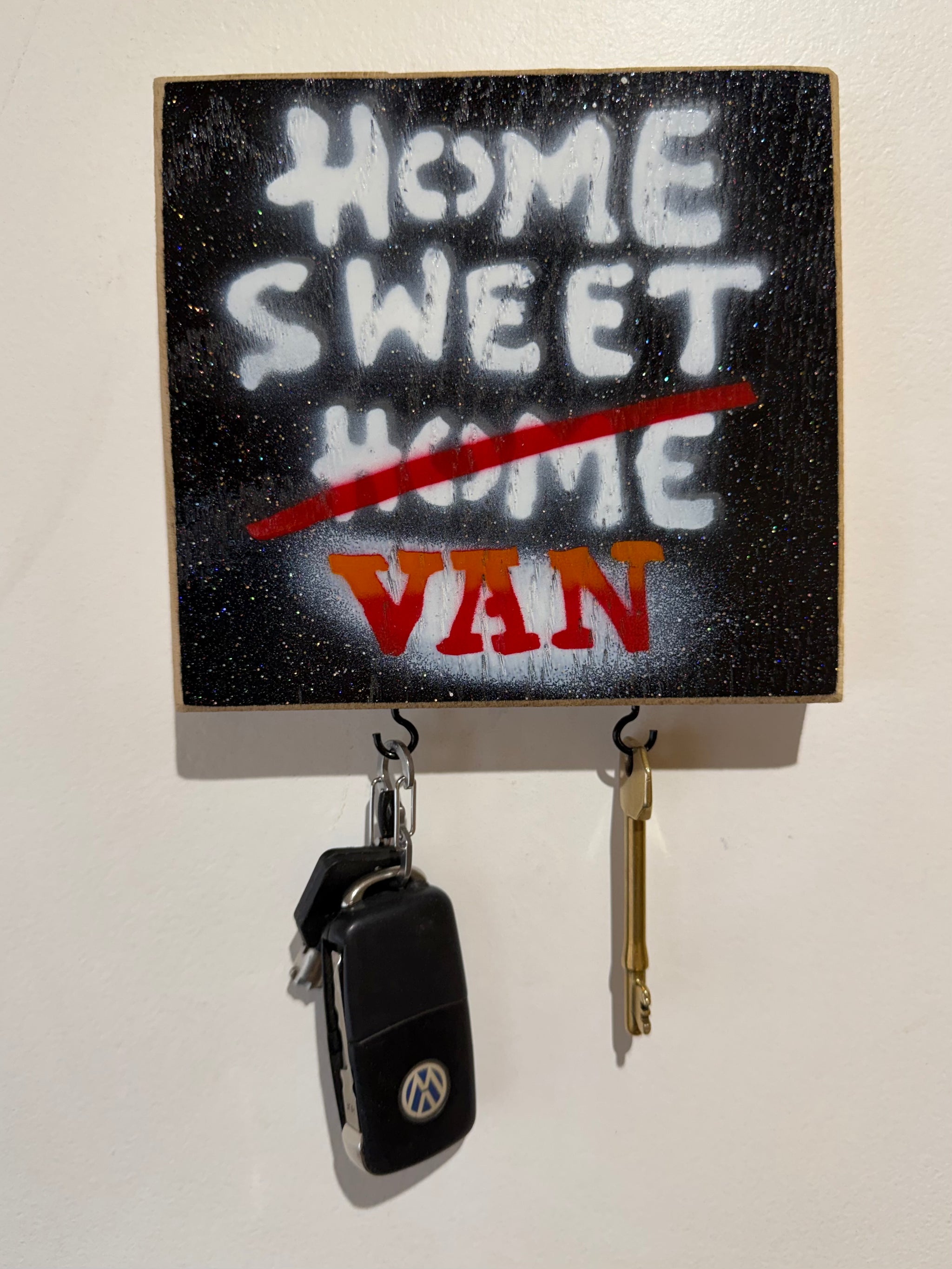 Home Sweet Van 2026   - Fathers Day Black Sparkle and Hooks! Oak wood - 15 x 14cm