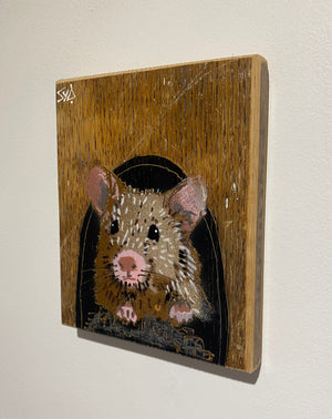 John Mouse Stencil Art on upcycled wood. New from 2024 artwork size 13 x 16cm