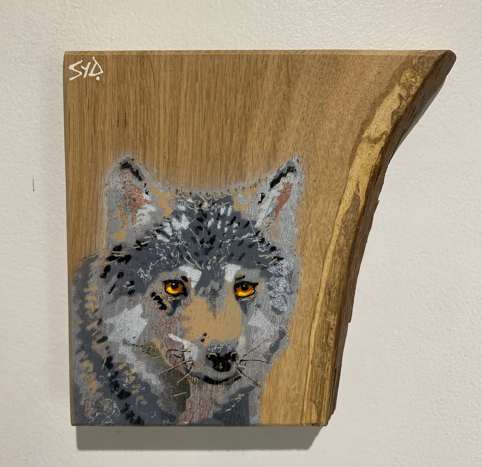 Wolf - New for 2025 Spray painted artwork onto Oak Wood - Number 31 - Signed and Limited Edition 15 x 15cm