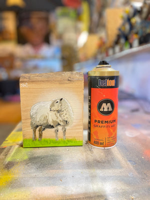 ‘Warm’ Sheep Stencil Artwork - signed art - No. 1 from edition of 60 - 13 x 41cm on unique Elm wood