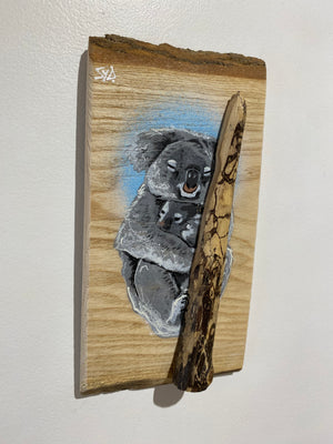 Koala ‘Cuddles’ 2025 - Number 18 in edition - 3D Stencil art on Ash Wood - size 14 x 26 cm