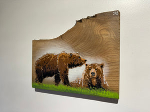 Bear Pair new for 2025 on Elm wood - Number 5 in edition - 28 x 22cm