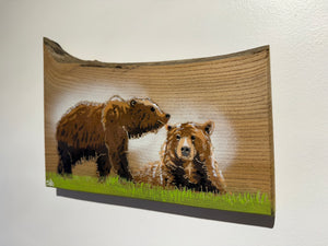 Bear Pair new for 2025 on Elm wood - Number 6 in edition - 30 x 21cm