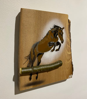 Dark Horse from 2024 on rare Elm wood with barky edge  - 21 x 22cm - Number 55 in edition of 60