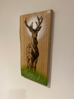 Solid Stag on Oak wood - 18 x 32cm - Limited edition signed artwork